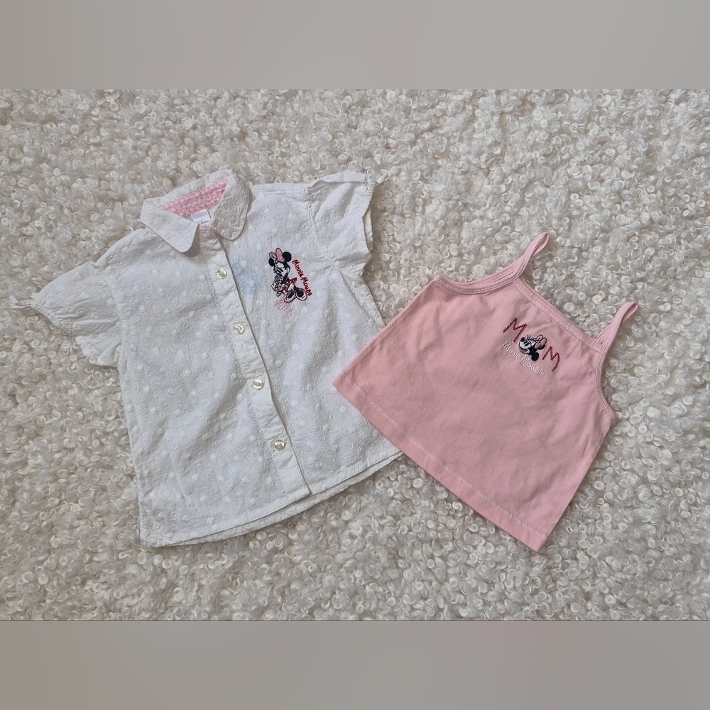 BNWT Disney Minnie Mouse White Eyelet Shirt & Pink Cami Set 2T